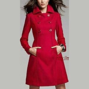 γυναικειο κοκκινο παλτο με πετο γιακα και σταυρωτα κουμπια
