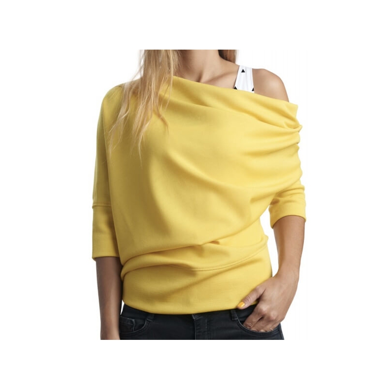 Κιτρινη ελαστικη μπλουζα με μανίκια τριών τετάρτων